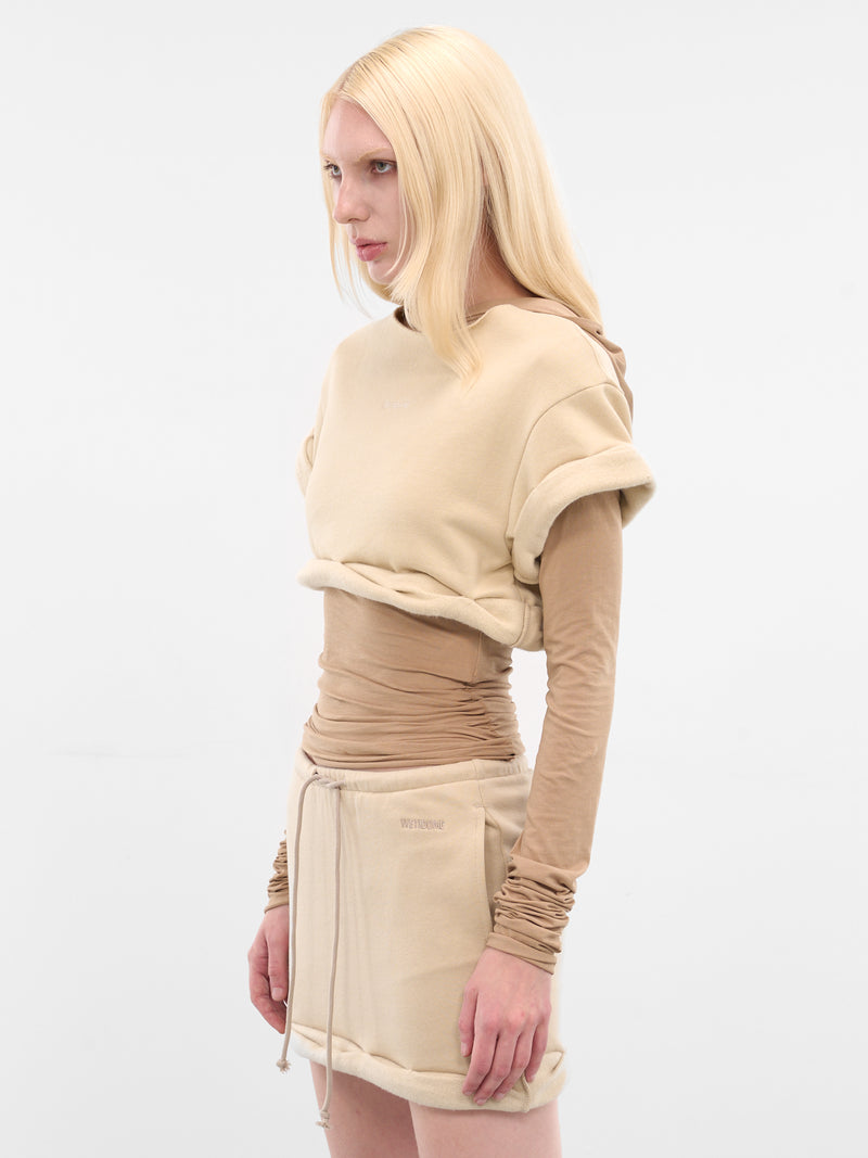 Beige Layered Rolled-Up Hoodie (WD-TH3-25-830-WBG-BEIGE)