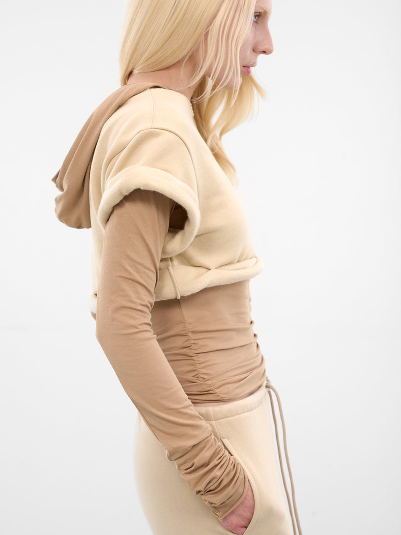 Beige Layered Rolled-Up Hoodie (WD-TH3-25-830-WBG-BEIGE)