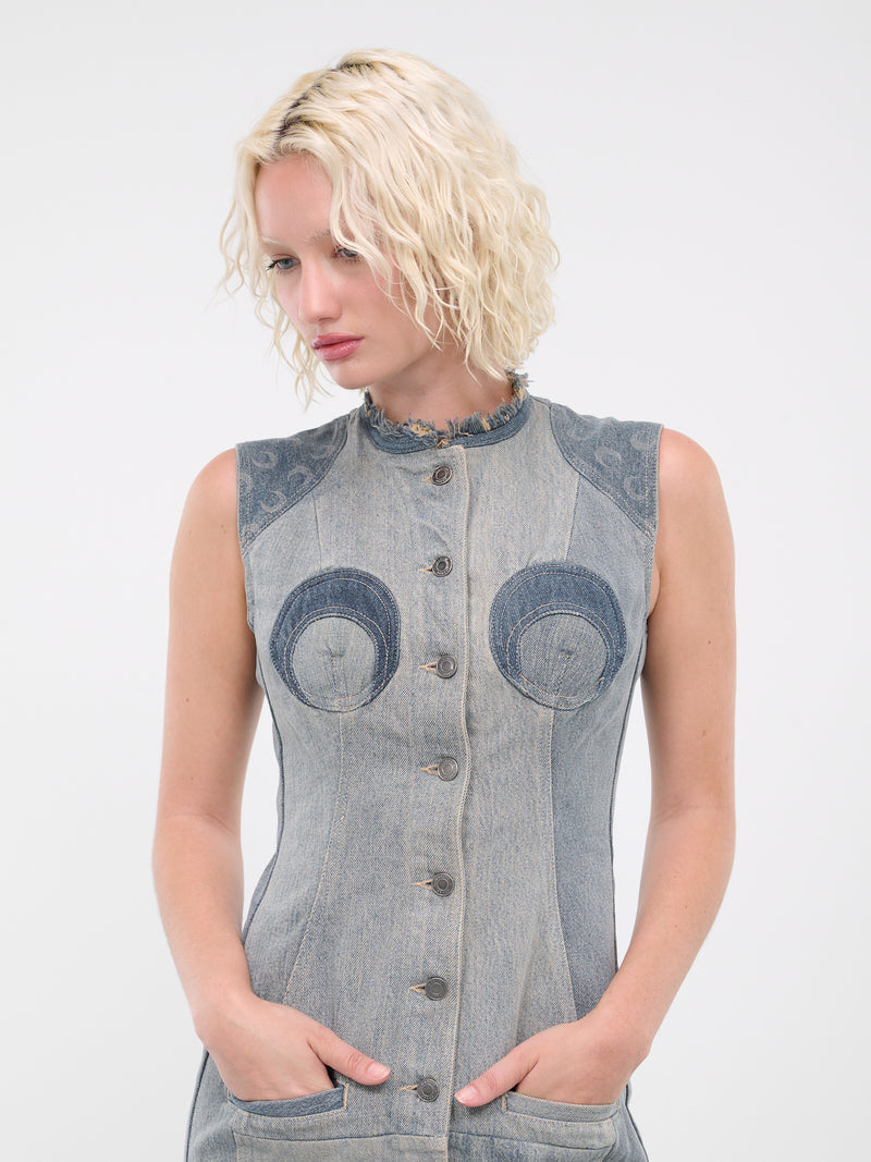 Regenerated Denim Evening Dress (WDR048-UDEN0002-GR30-GRAY)