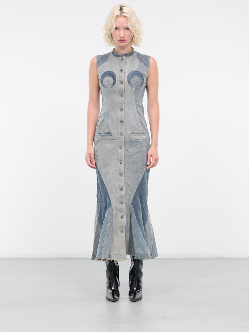 Regenerated Denim Evening Dress (WDR048-UDEN0002-GR30-GRAY)