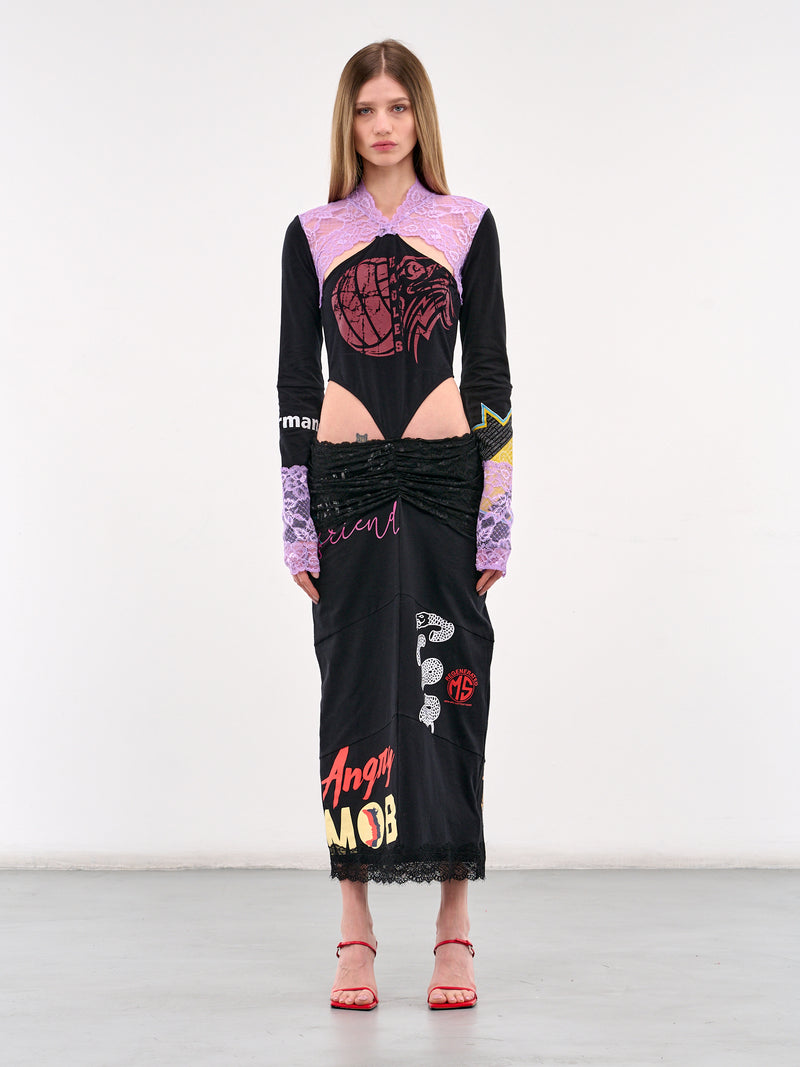 Regenerated T-Shirts & Lace Dress (WDR354A-UJER003-BLACK)