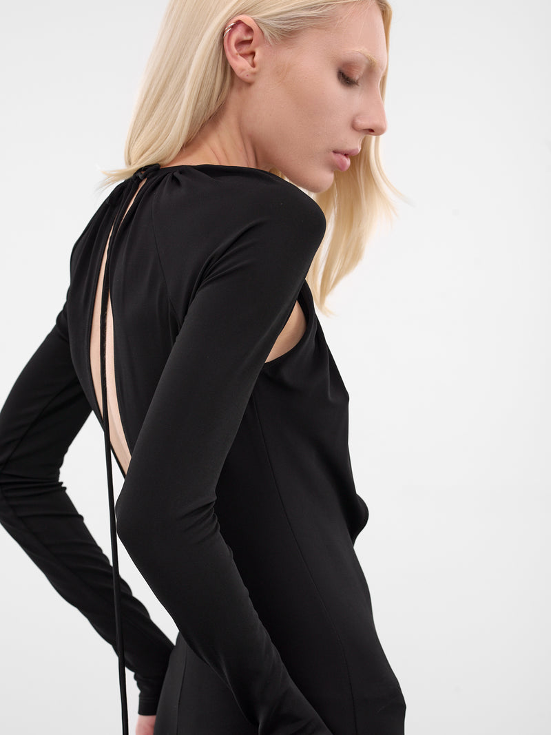 Black Draped Cut-Out Jersey Dress (WDR410ACJER0082-BK99-BLACK)