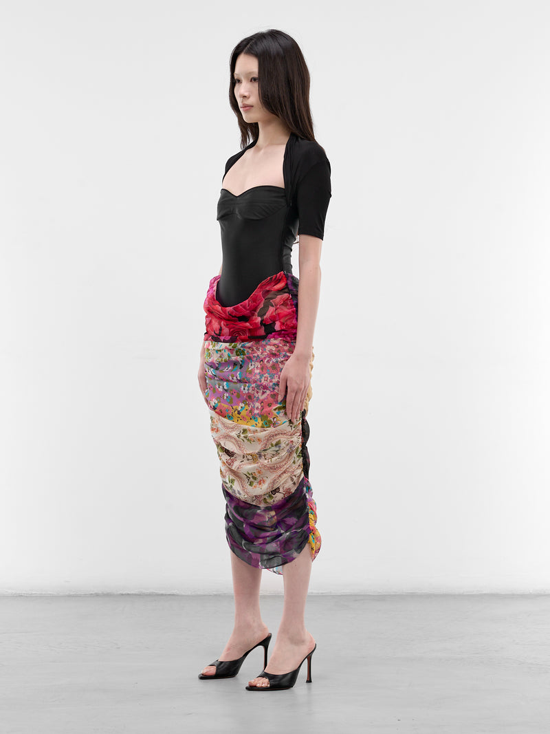 Jersey & Silk Scarves Midi Dress (WDR438ACJER0022-BLACK)