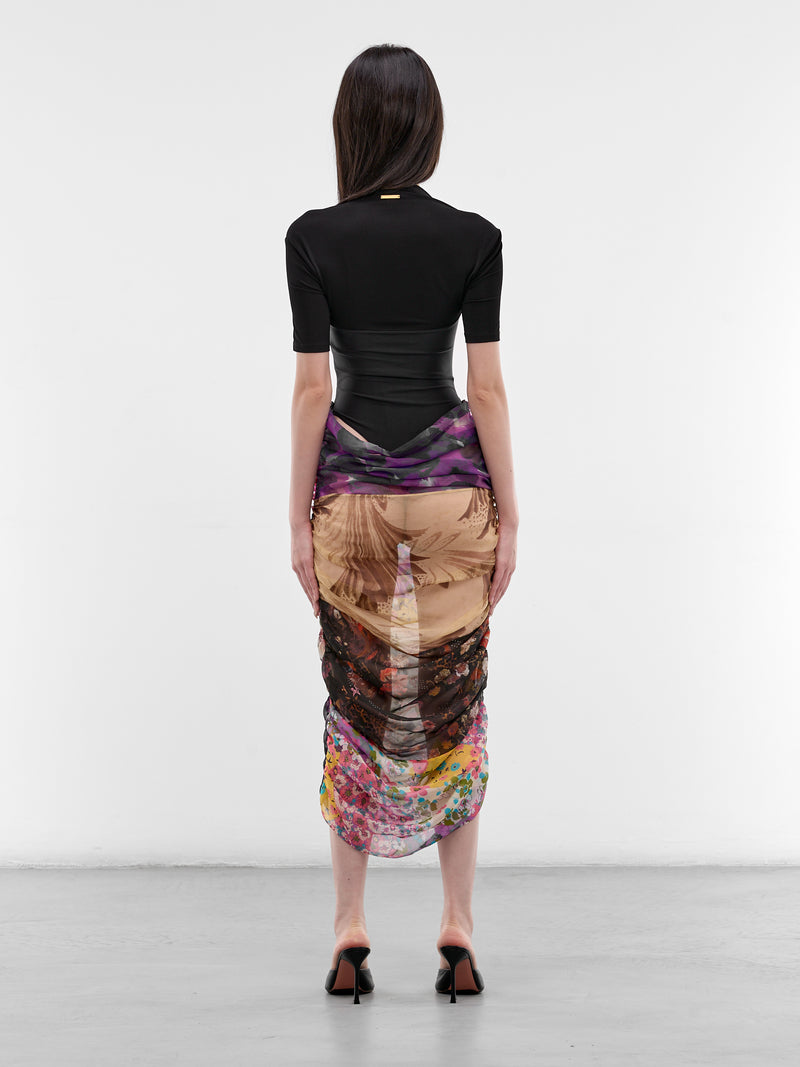 Jersey & Silk Scarves Midi Dress (WDR438ACJER0022-BLACK)