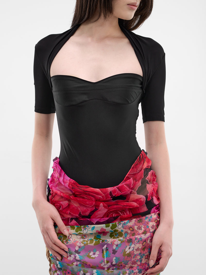 Jersey & Silk Scarves Midi Dress (WDR438ACJER0022-BLACK)