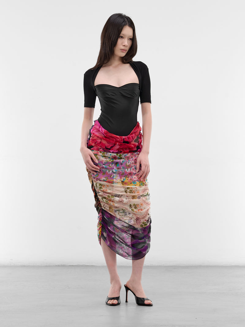 Jersey & Silk Scarves Midi Dress (WDR438ACJER0022-BLACK)