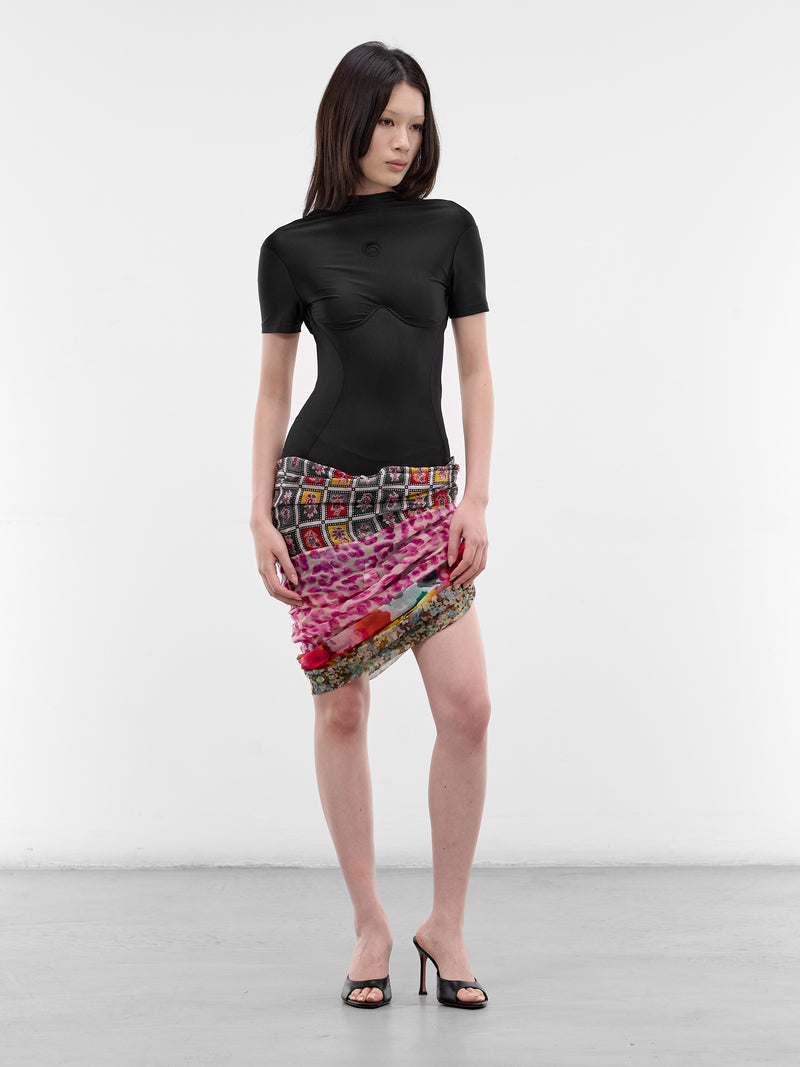 Jersey & Silk Scarves Mini Dress (WDR457ACJER0022-BLACK)