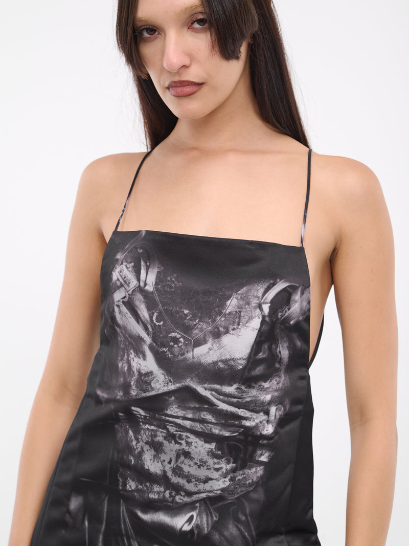 Black Compact Print Slip Dress (WDRESS124-S25-F468-BLACK)