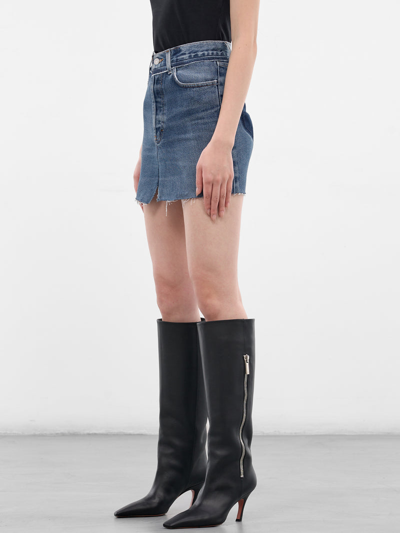 Blue Cut-Up Denim Mini Skirt (WE76DK347N3-VINTAGE-BLUE)