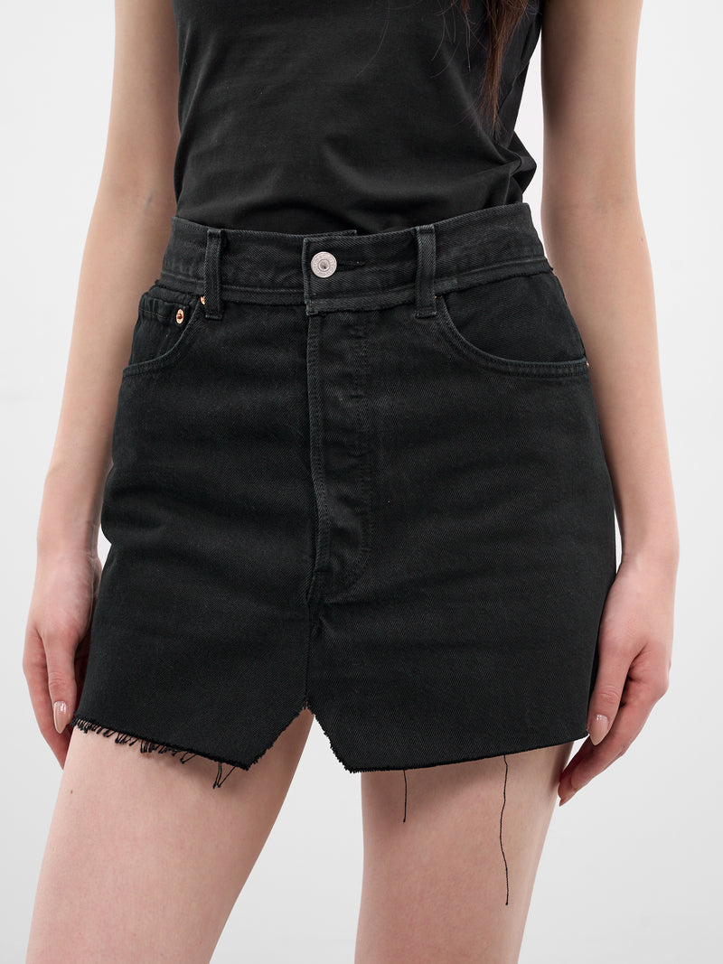 Black Cut-Up Denim Mini Skirt (WE76DK349B5-VINTAGE-BLACK)
