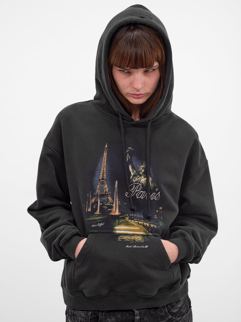 Black Molleton Paris Graphic Hoodie (WE76HD553B-BLACK)