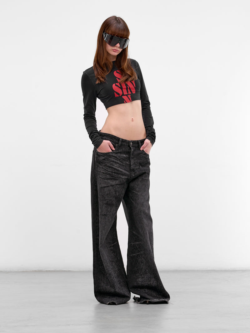 Black Sin Graphic Cropped Tee (WE76LS541B-BLACK)