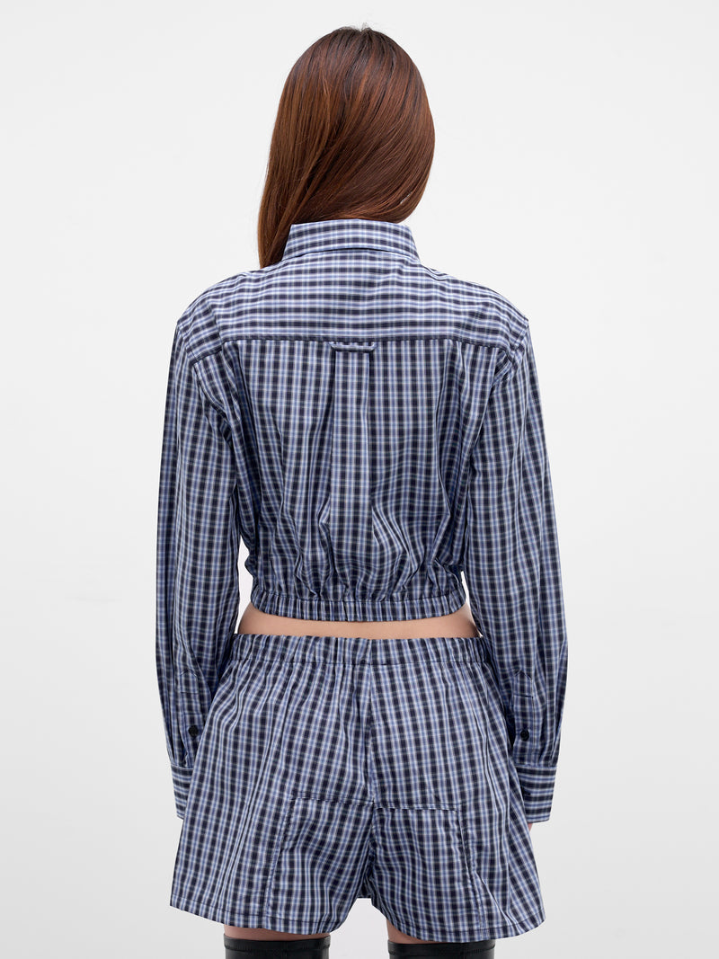 Blue Check Cotton Cropped Shirt (WE76SH385NC-BLUE-NAVY-CHECK)