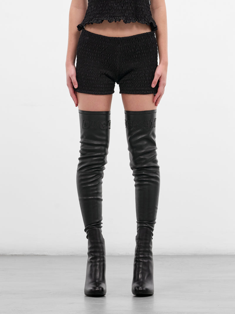 Black Cotton Shirred Mini Shorts (WE76SS423B-BLACK)