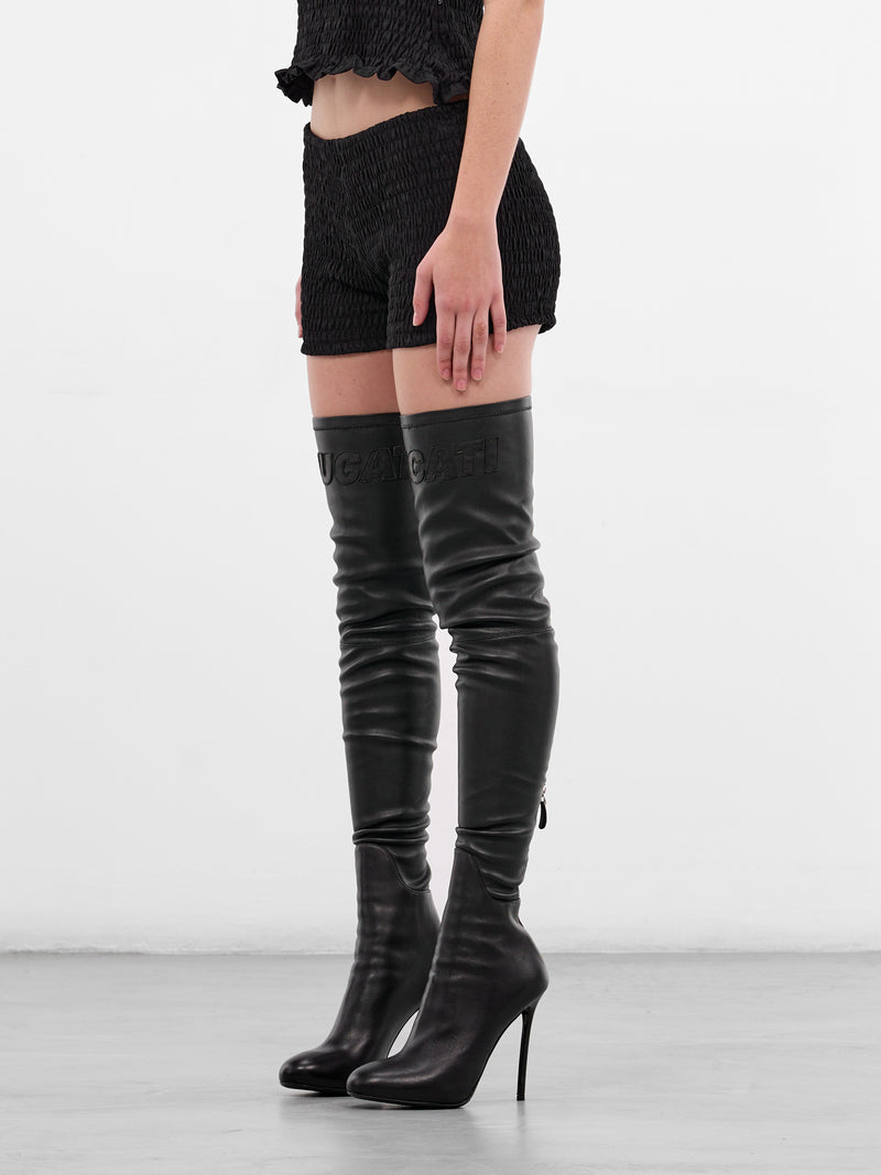 Black Cotton Shirred Mini Shorts (WE76SS423B-BLACK)