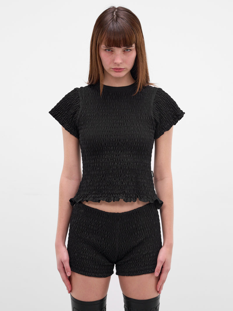 Black Cotton Jersey Shirred Tee (WE76TR422B-BLACK)