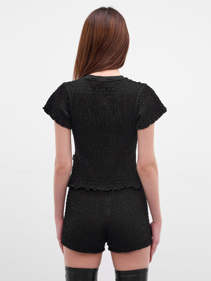 Black Cotton Jersey Shirred Tee (WE76TR422B-BLACK)