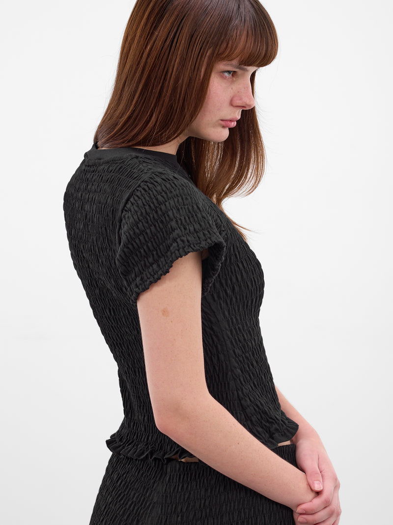 Black Cotton Jersey Shirred Tee (WE76TR422B-BLACK)