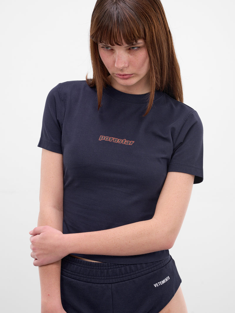 Navy Cotton Pornstar Graphic Tee (WE76TR547N-NAVY)