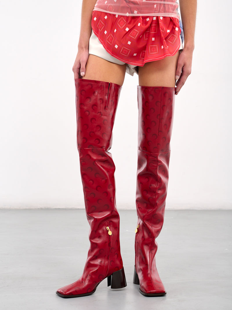 Moon Monogram Thigh Boots (WFW039A-CLEA0053-RED)