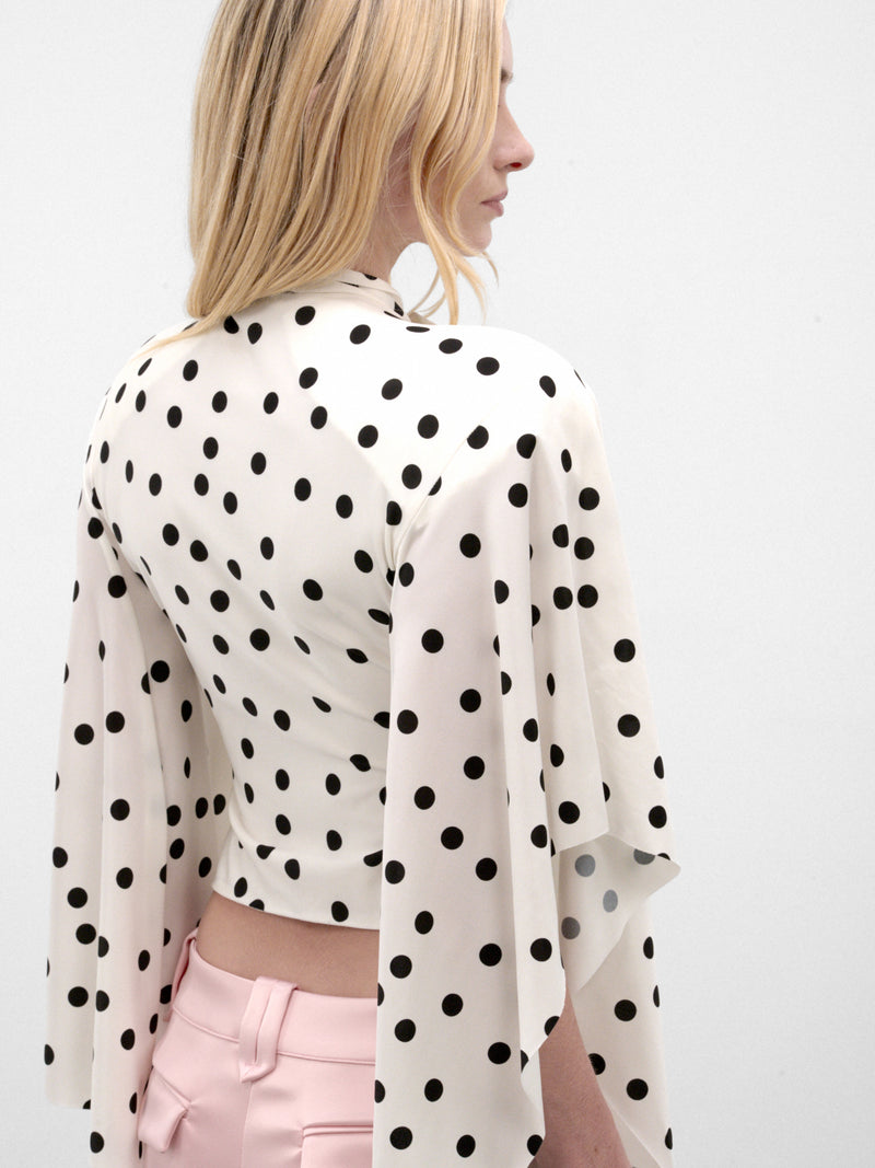 Round Shoulder Polka Dot Blouse (WH27BL133WD-WHITE-BLACK-POLKAD)
