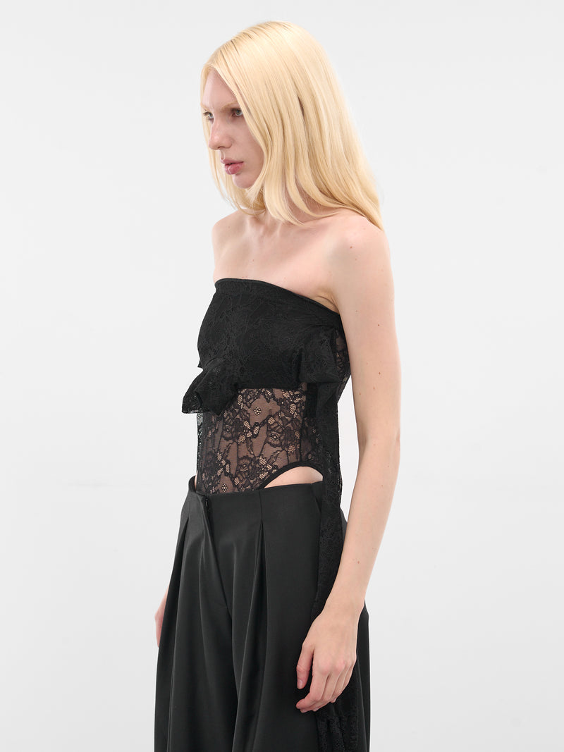 Black Lace Deconstructed Sleeve Bodysuit (WH76BD160B-BLACK)
