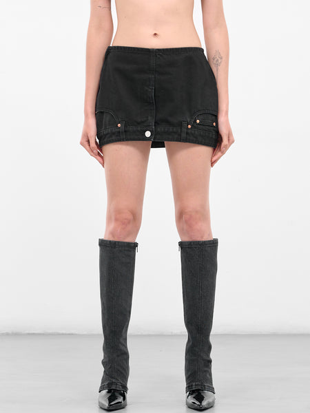 Black Upside-Down Denim Mini Skirt (WH76DK007VB-VINTAGE-BLACK)