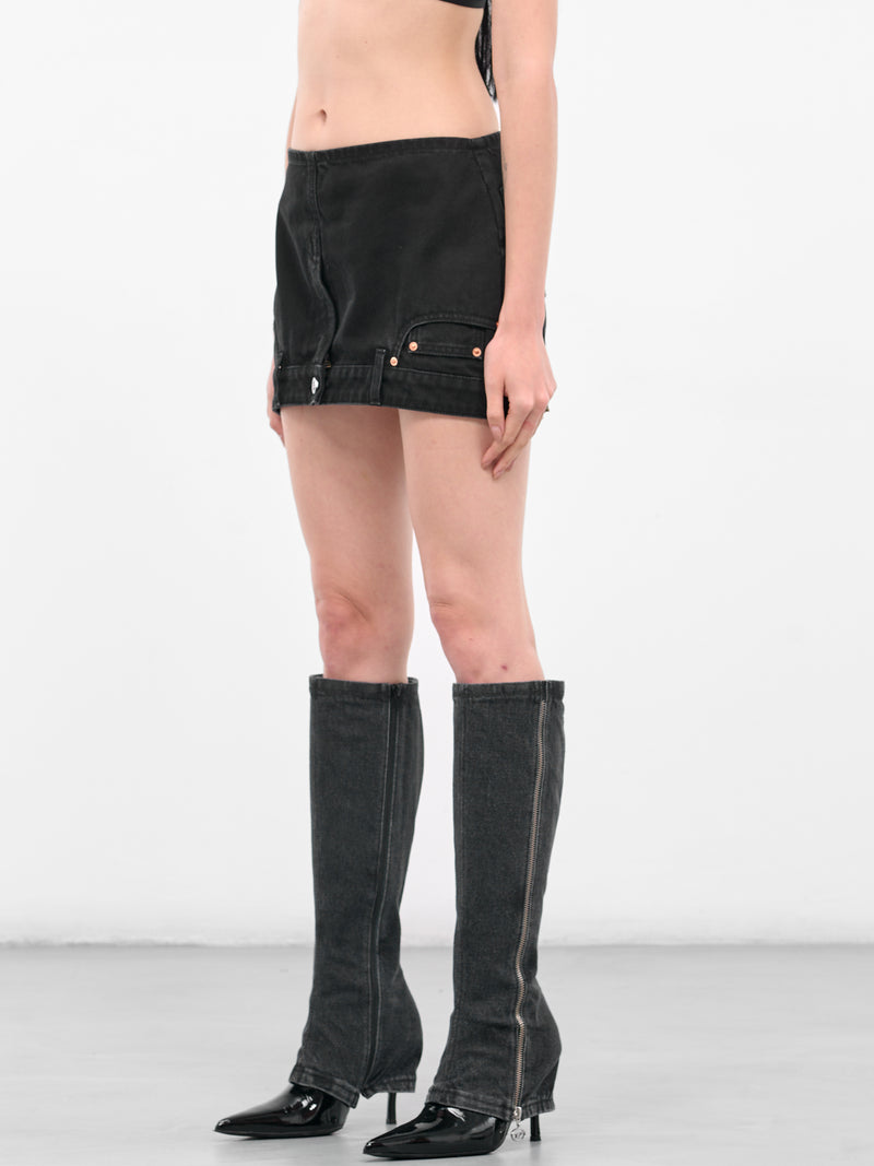Black Upside-Down Denim Mini Skirt (WH76DK007VB-VINTAGE-BLACK)