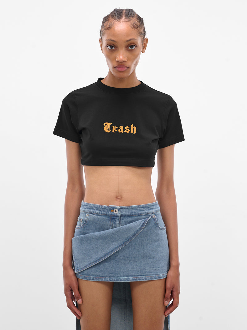 Trash Embroidered Crop Tee (WH76TR520B-BLACK)