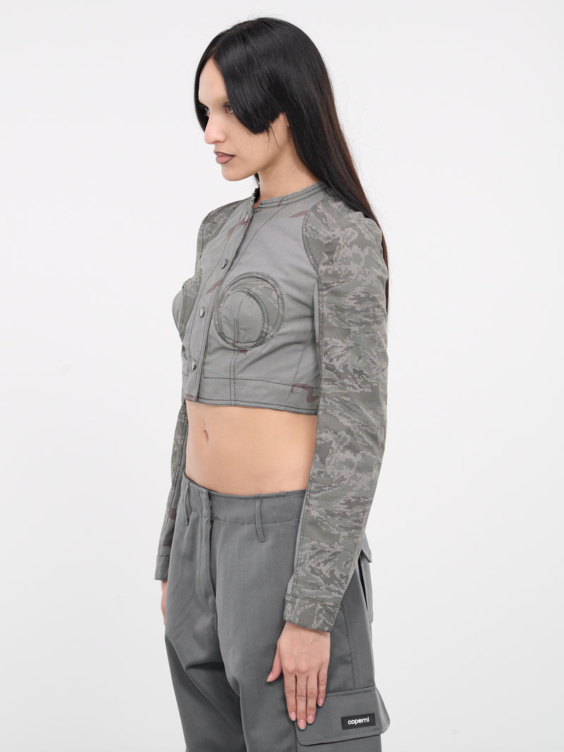 Regenerated Camo Crop Jacket (WJA043-DWOV0017-DARK-GREY)