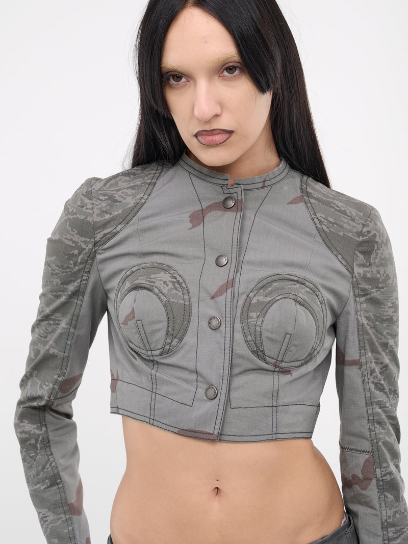 Regenerated Camo Crop Jacket (WJA043-DWOV0017-DARK-GREY)