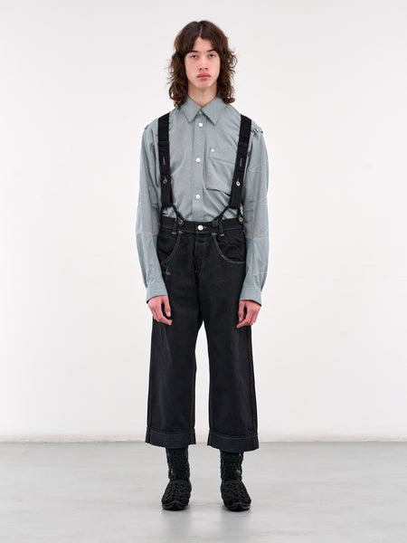 【BAON】Uchiko denim suspender pants Men's Casual Loose Workwear Denim Suspender Overalls Pants