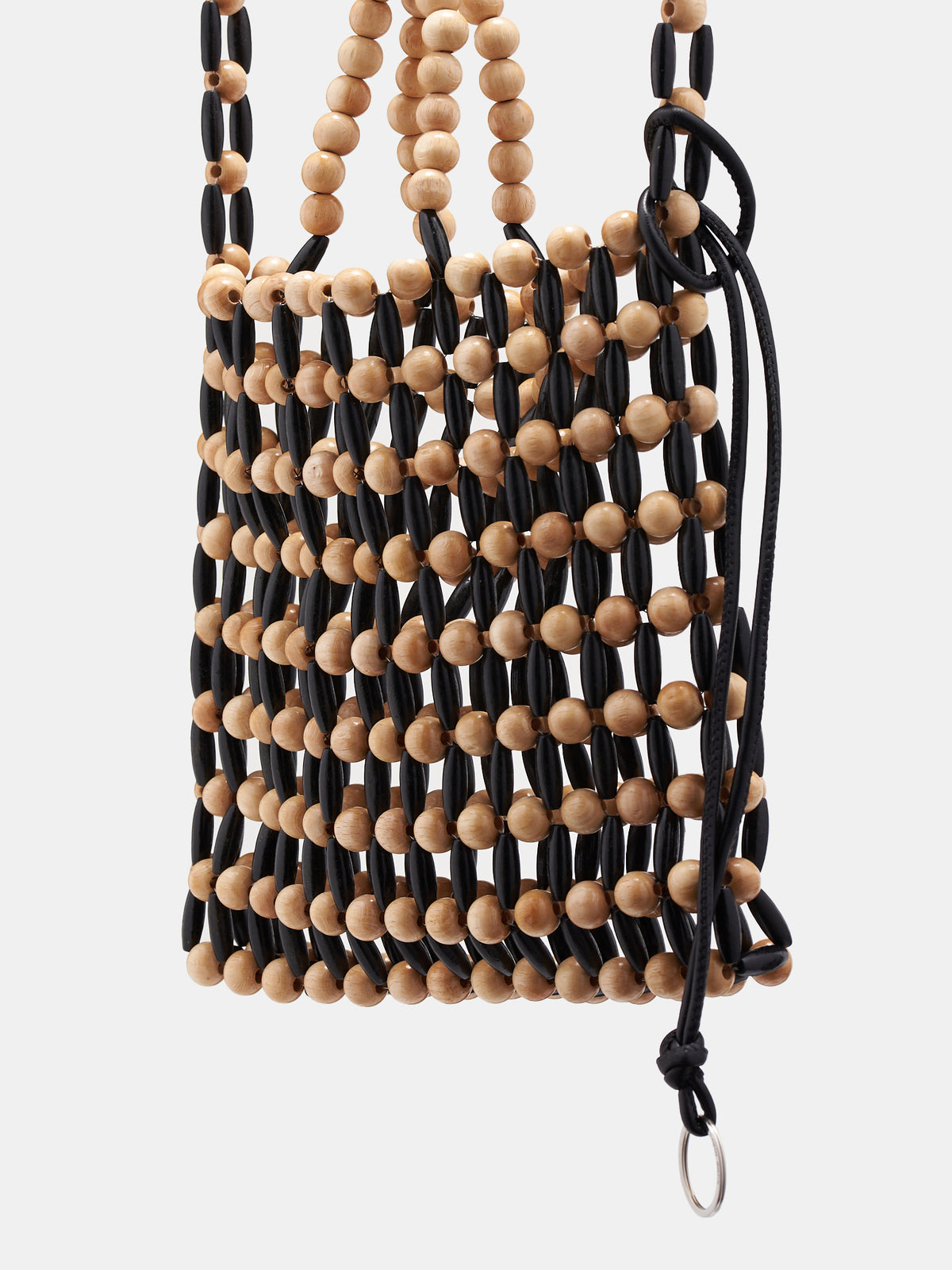 Handcrafted Wooden Bead Bag (WOOD-M22A831-NATURAL-BLACK)