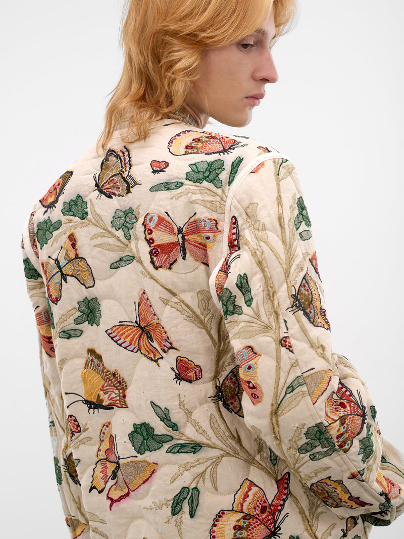 Beige Butterfly & Flower Quilted Jacket (WQ-J026-S26-BEIGE)
