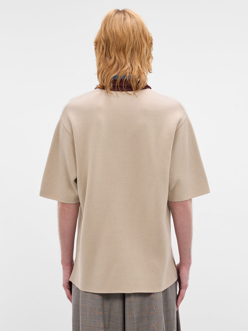 Beige Wool-Cotton Knit Polo (WQ-N011-S26-BEIGE)