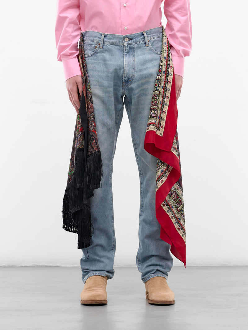 Scarf Draped Blue Denim Jeans (WQ-P208-S26-INDIGO-BLACK-RED)
