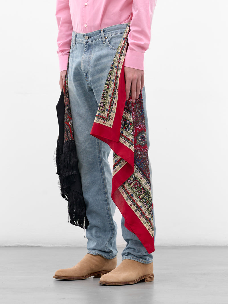 Scarf Draped Blue Denim Jeans (WQ-P208-S26-INDIGO-BLACK-RED)
