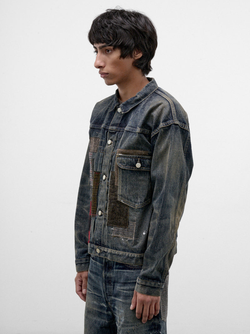 Indigo Patchwork Denim Jacket (WR-J915-W26-INDIGO-MIX)