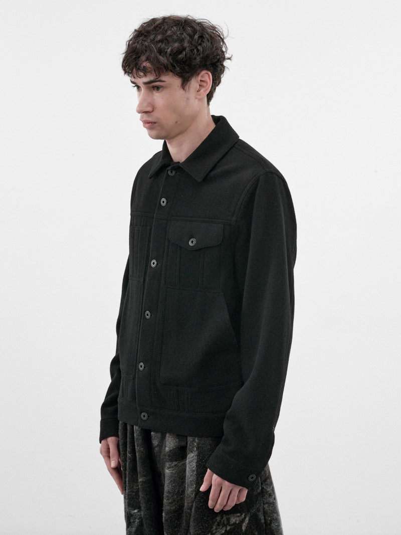 Black Wool Button Jacket (WR-J929-100-BLACK)