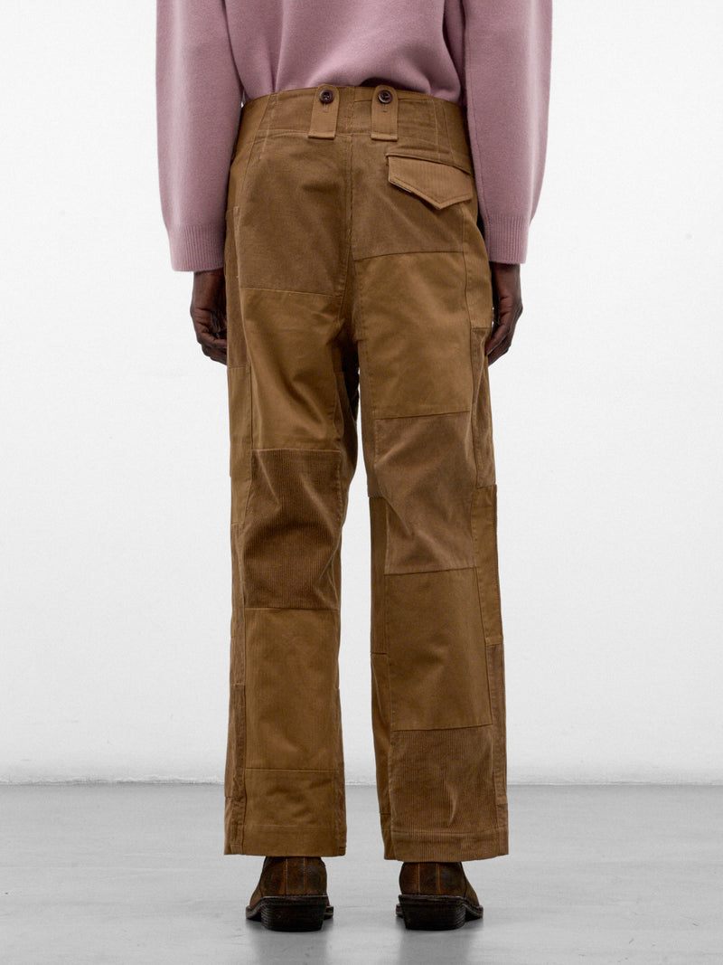 Brown Cotton Patchwork Wide Trousers (WR-P029-W26-BROWN-MIX)