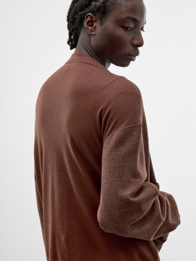 Brown Knit V-Neck Cardigan (WR-T013-W26-MULTI)