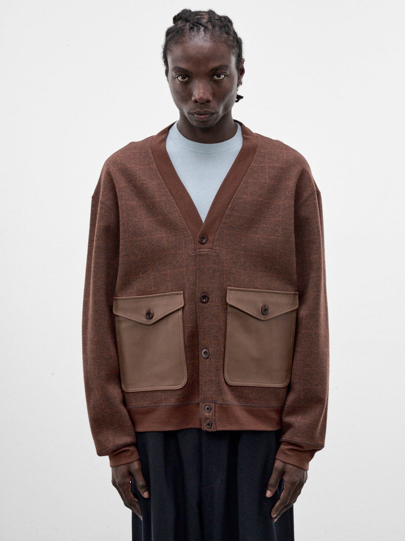 Brown Knit V-Neck Cardigan (WR-T013-W26-MULTI)