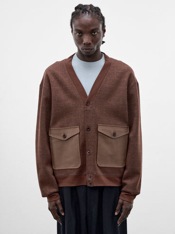 Brown Knit V-Neck Cardigan (WR-T013-W26-MULTI)