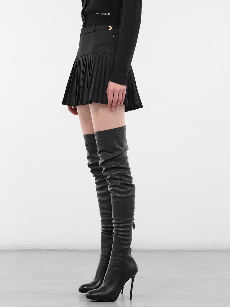 Black Wool Pleated Mini Skirt (WSK063ACWOV0071-BK99-BLACK)