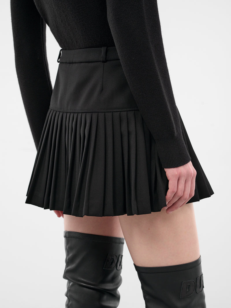 Black Wool Pleated Mini Skirt (WSK063ACWOV0071-BK99-BLACK)