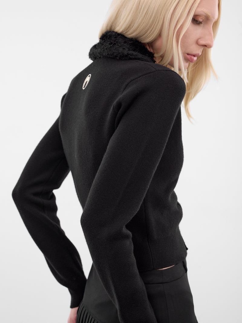 Black Merino Wool Knit Cardigan (WTK082ACKNI0033-BK99-BLACK)