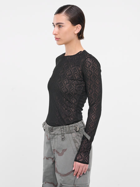 Mesh Logo Jacquard Knit Top (WTO388-CJER0006-BLACK)