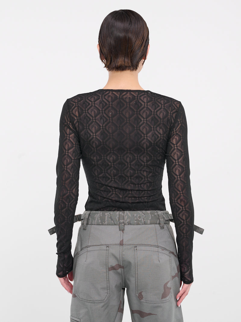 Mesh Logo Jacquard Knit Top (WTO388-CJER0006-BLACK)