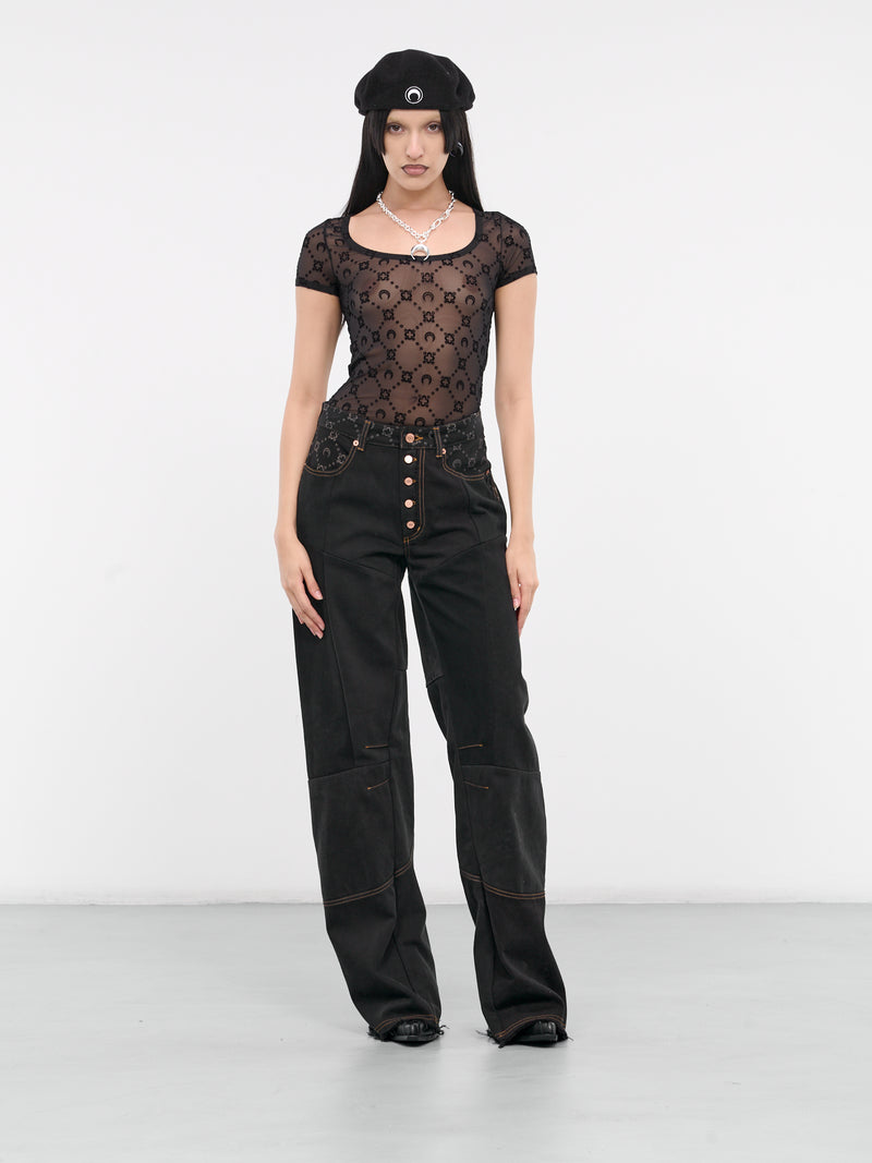 Monogram Mesh Fitted Top (WTO389-CJER0005-BLACK)