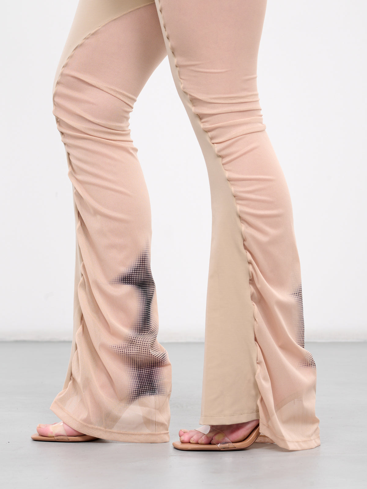 Mesh Paneled Flare Trousers (WV08-OATMEAL-W-PRINT)